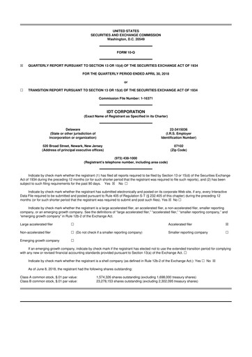 Thumbnail IDT Corporation
 10-Q Quarterly Report FY2018 