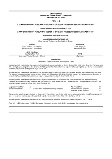 Thumbnail Oramed Pharmaceuticals 10-Q Quarterly Report FY2018 