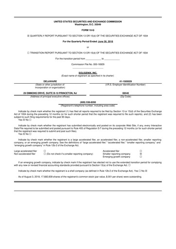 Thumbnail Soligenix 10-Q Quarterly Report FY2018 