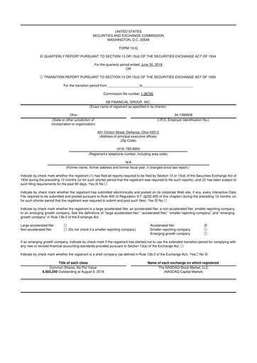 Thumbnail SB Financial Group 10-Q Quarterly Report FY2018 