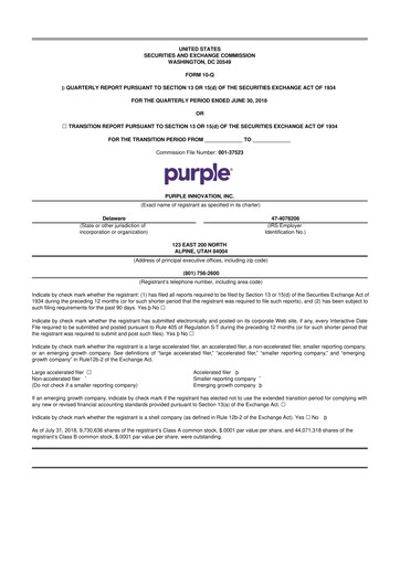 Thumbnail Purple Innovation
 10-Q Quarterly Report FY 