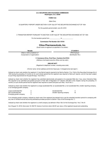 Vorschaubild Citius Pharmaceuticals
 10-Q Quartalsbericht 2018 