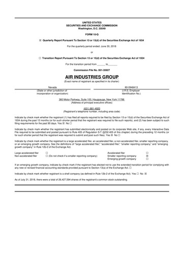Thumbnail Air Industries Group 10-Q Quarterly Report FY2018 