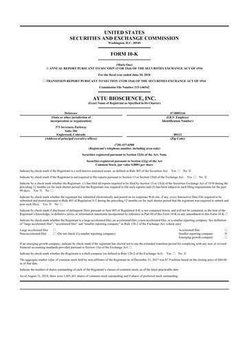 Thumbnail Aytu BioScience
 10-K Annual Report 2018