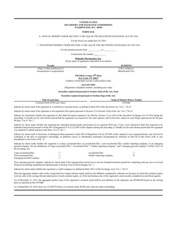 Thumbnail Relmada Therapeutics 10-K Annual Report 2018