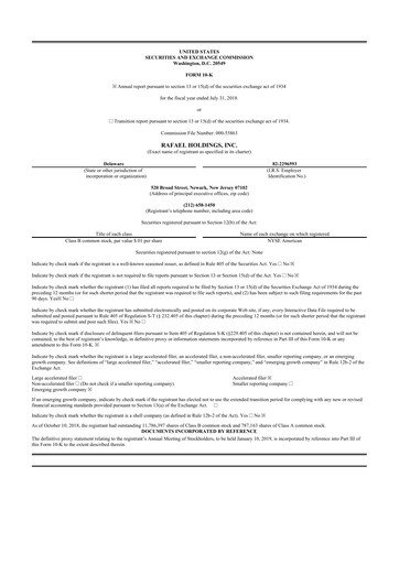 Miniature Rafael Holdings 10-K Rapport annuel 2018