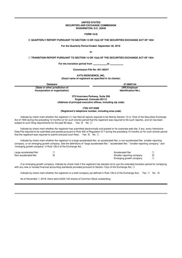 Thumbnail Aytu BioScience
 10-Q Quarterly Report FY2019 