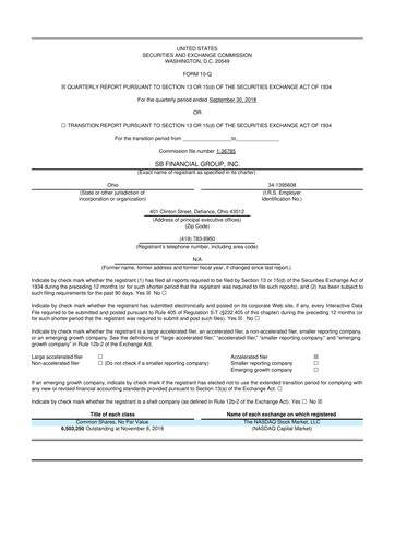 Thumbnail SB Financial Group 10-Q Quarterly Report FY2018 