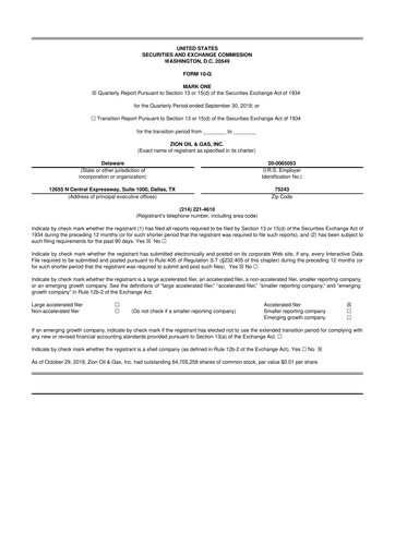 Miniature Zion Oil & Gas 10-Q Rapport trimestriel 2018 