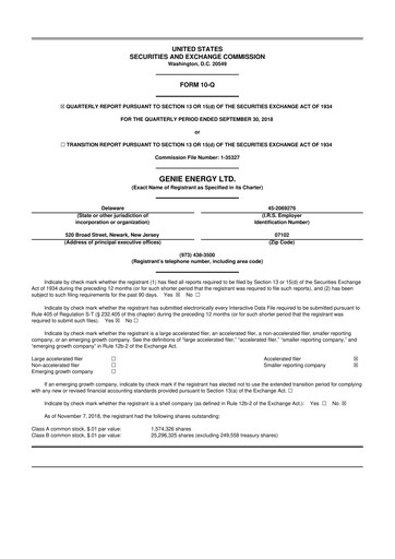 Miniature Genie Energy
 10-Q Rapport trimestriel 2018 