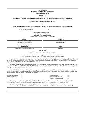 Miniature Relmada Therapeutics 10-Q Rapport trimestriel 2019 