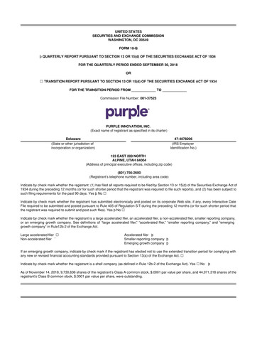 Thumbnail Purple Innovation
 10-Q Quarterly Report FY 