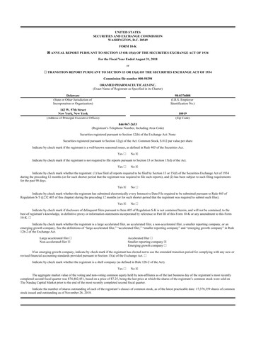 Vorschaubild Oramed Pharmaceuticals 10-K Jahresbericht 2018