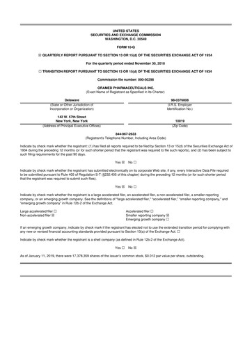 Thumbnail Oramed Pharmaceuticals 10-Q Quarterly Report FY2019 