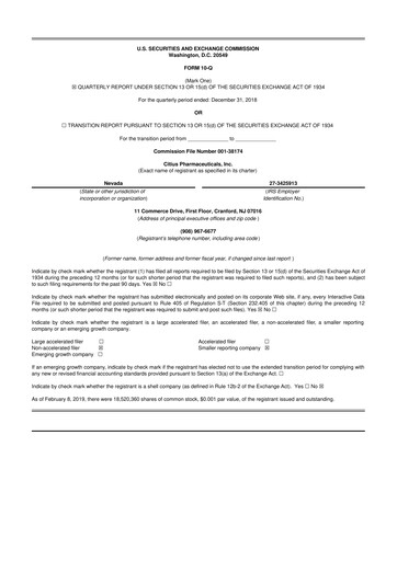 Vorschaubild Citius Pharmaceuticals
 10-Q Quartalsbericht 2019 