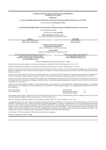 Thumbnail Adial Pharmaceuticals
 10-K Annual Report 2018