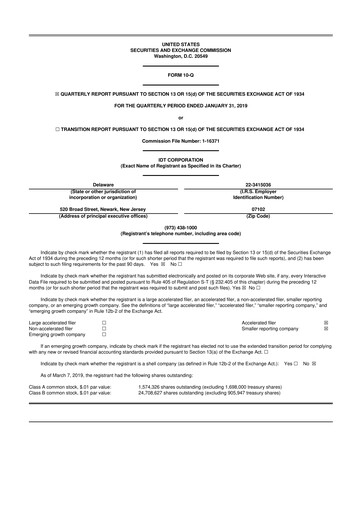 Thumbnail IDT Corporation
 10-Q Quarterly Report FY2019 