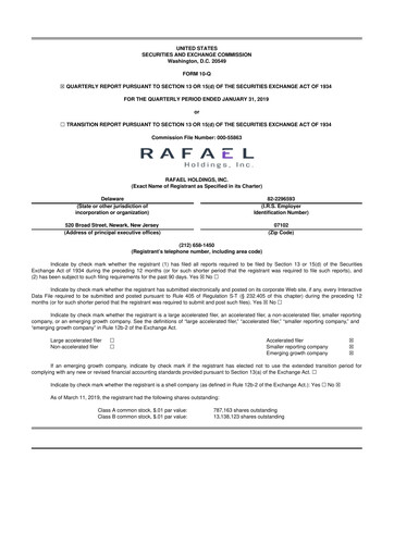 Vorschaubild Rafael Holdings 10-Q Quartalsbericht  