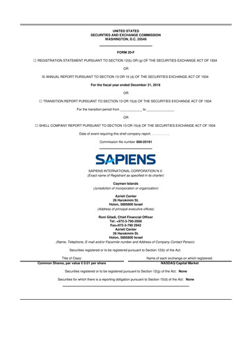 Vorschaubild Sapiens International Corporation 20-F Jahresbericht 2018