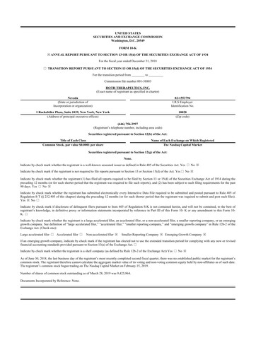 Thumbnail Hoth Therapeutics 10-K Annual Report 2018