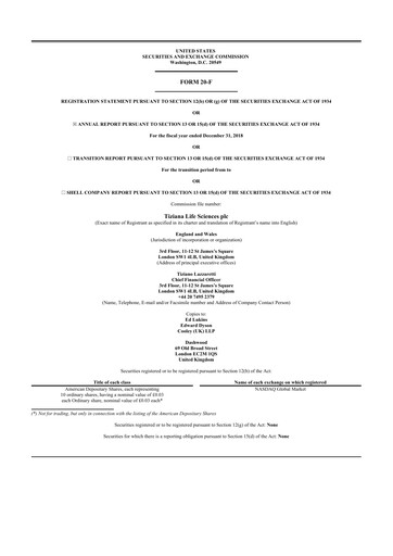 Vorschaubild Tiziana Life Sciences 20-F Jahresbericht 2018