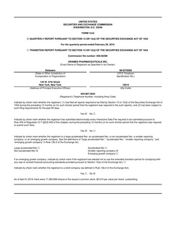 Thumbnail Oramed Pharmaceuticals 10-Q Quarterly Report FY2019 
