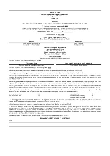 Miniature CBAK Energy Technology 10-K Rapport annuel 2018