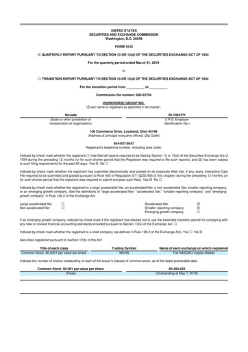 Thumbnail Workhorse Group
 10-Q Quarterly Report FY2019 