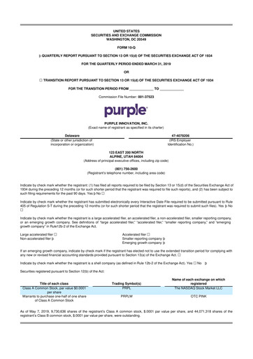 Thumbnail Purple Innovation
 10-Q Quarterly Report FY 