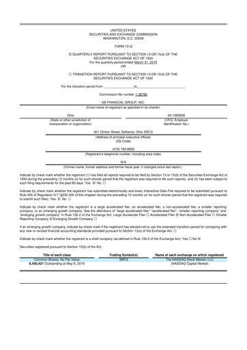 Thumbnail SB Financial Group 10-Q Quarterly Report FY2019 