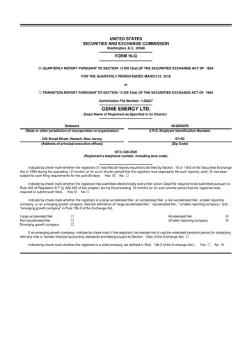 Miniature Genie Energy
 10-Q Rapport trimestriel 2019 