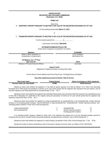 Thumbnail Actinium Pharmaceuticals 10-Q Quarterly Report FY2019 