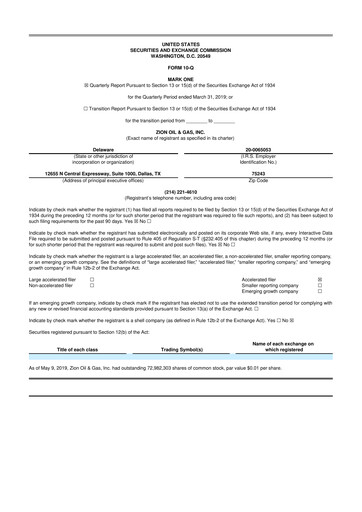 Miniature Zion Oil & Gas 10-Q Rapport trimestriel 2019 