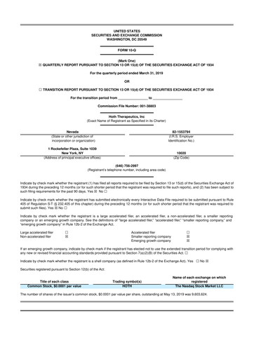 Thumbnail Hoth Therapeutics 10-Q Quarterly Report FY2019 