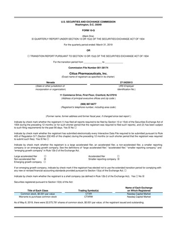 Vorschaubild Citius Pharmaceuticals
 10-Q Quartalsbericht 2019 