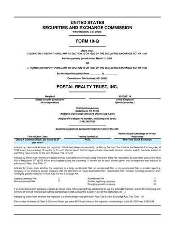 Thumbnail Postal Realty Trust 10-Q Quarterly Report FY 