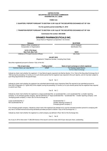 Thumbnail Oramed Pharmaceuticals 10-Q Quarterly Report FY2019 