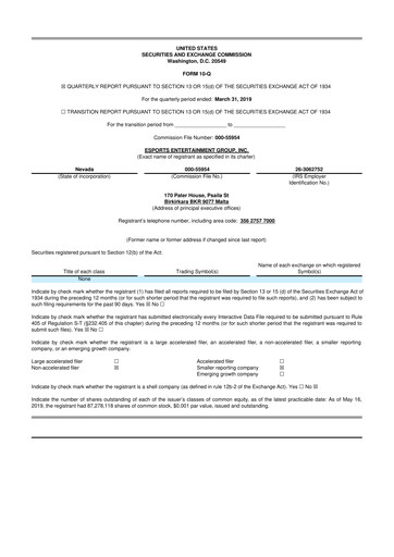 Thumbnail Esports Entertainment
 10-Q Quarterly Report FY2019 