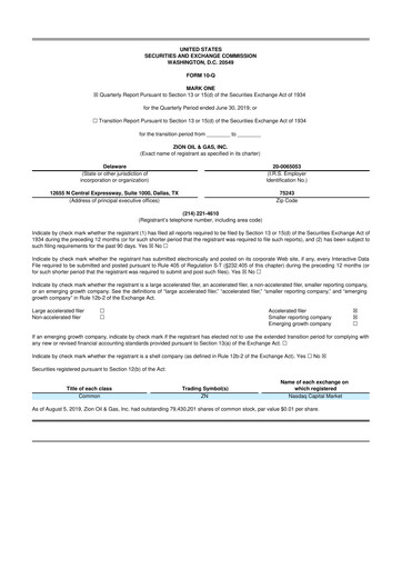 Miniature Zion Oil & Gas 10-Q Rapport trimestriel 2019 