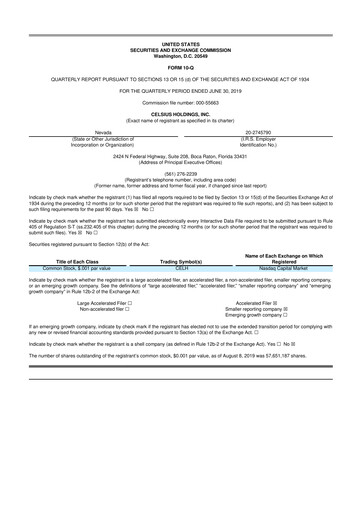 Thumbnail Celsius Holdings
 10-Q Quarterly Report FY2019 
