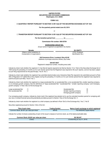 Thumbnail Workhorse Group
 10-Q Quarterly Report FY2019 