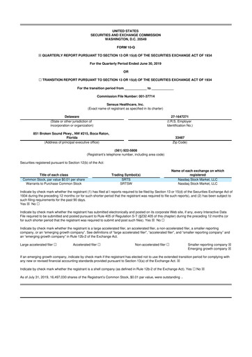 Thumbnail Sensus Healthcare 10-Q Quarterly Report FY2019 