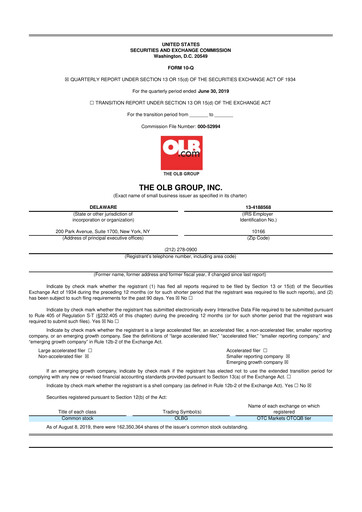 Thumbnail OLB Group 10-Q Quarterly Report FY2019 