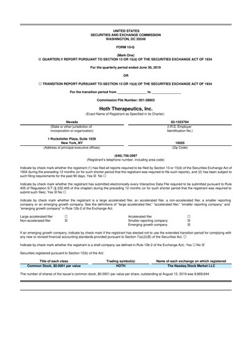 Thumbnail Hoth Therapeutics 10-Q Quarterly Report FY2019 