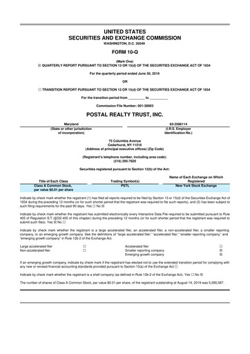 Thumbnail Postal Realty Trust 10-Q Quarterly Report FY 