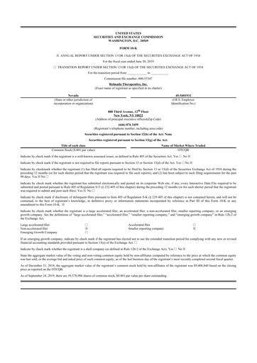 Thumbnail Relmada Therapeutics 10-K Annual Report 2019