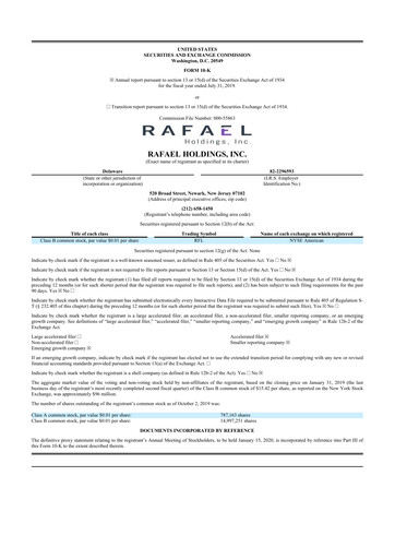Miniature Rafael Holdings 10-K Rapport annuel 2019