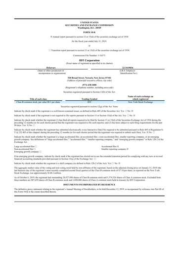 Thumbnail IDT Corporation
 10-K Annual Report 2019