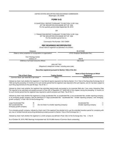 Thumbnail RBC Bearings 10-Q Quarterly Report FY 