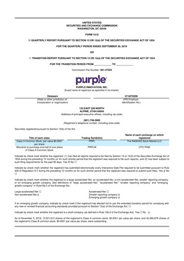 Thumbnail Purple Innovation
 10-Q Quarterly Report FY 